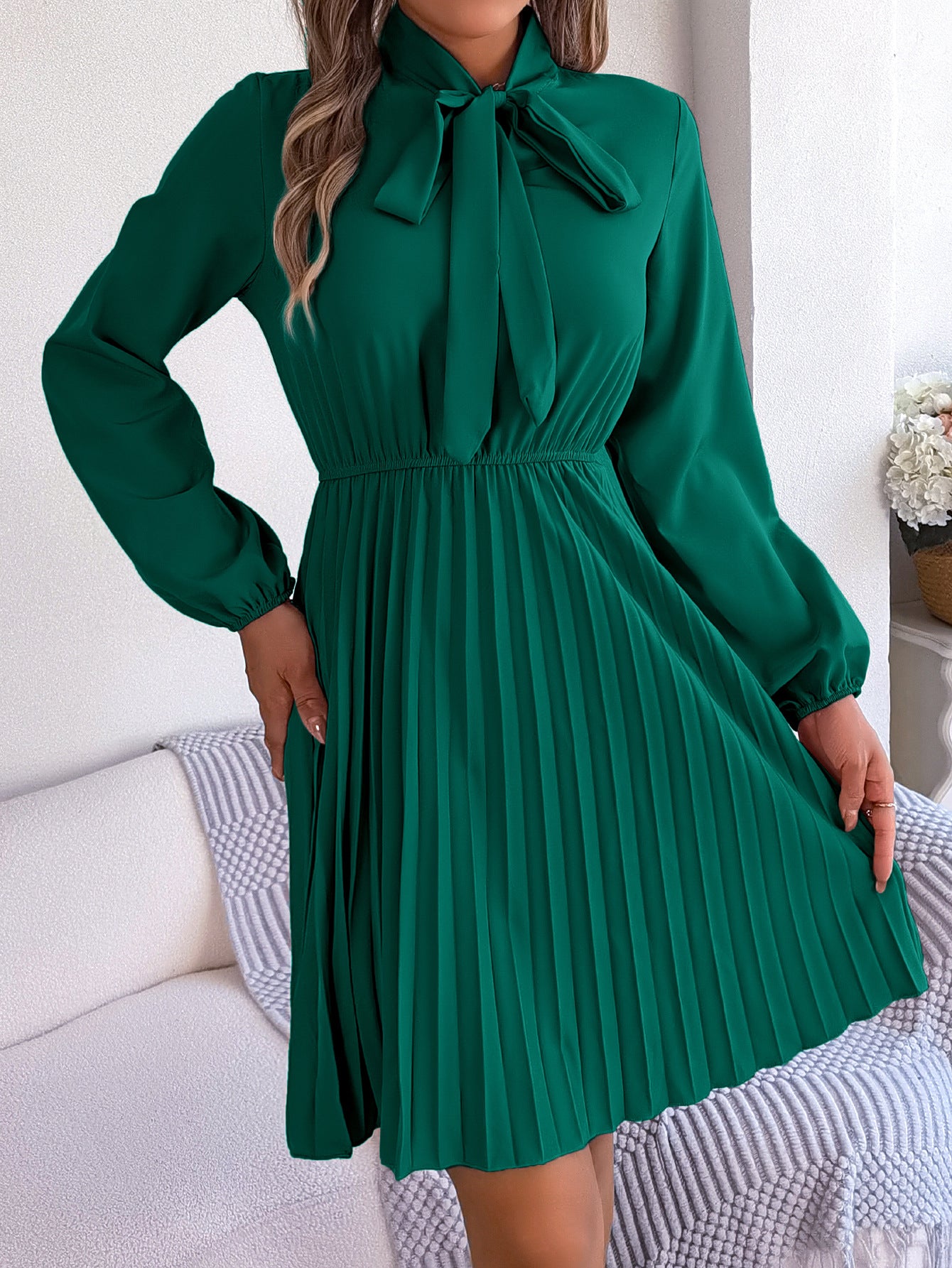 Damen Langarmkleid mit Taillenschnürung