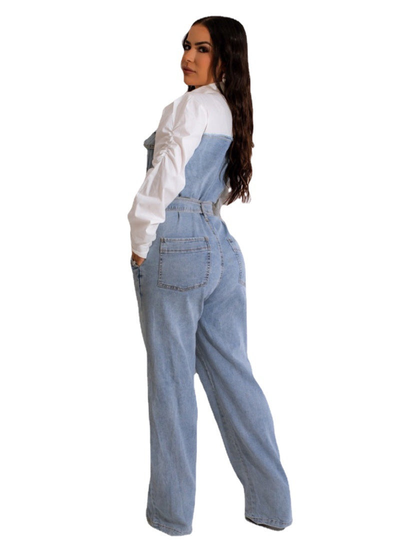 Lässiger Denim-Nähte Plus Größe Overall