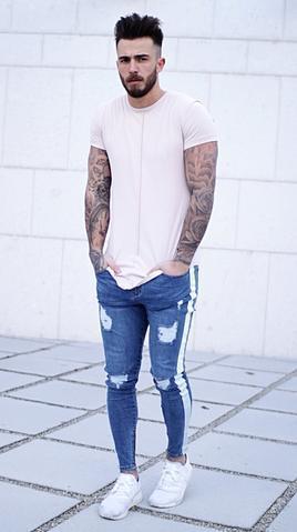 Zerrissene Nostalgie-Jeans in Hellblau mit Reißverschluss für Herren
