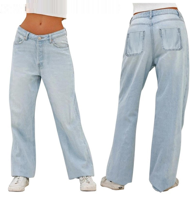 Hoch taillierte Jeans im europäischen und amerikanischen Stil mit weiten Beinen