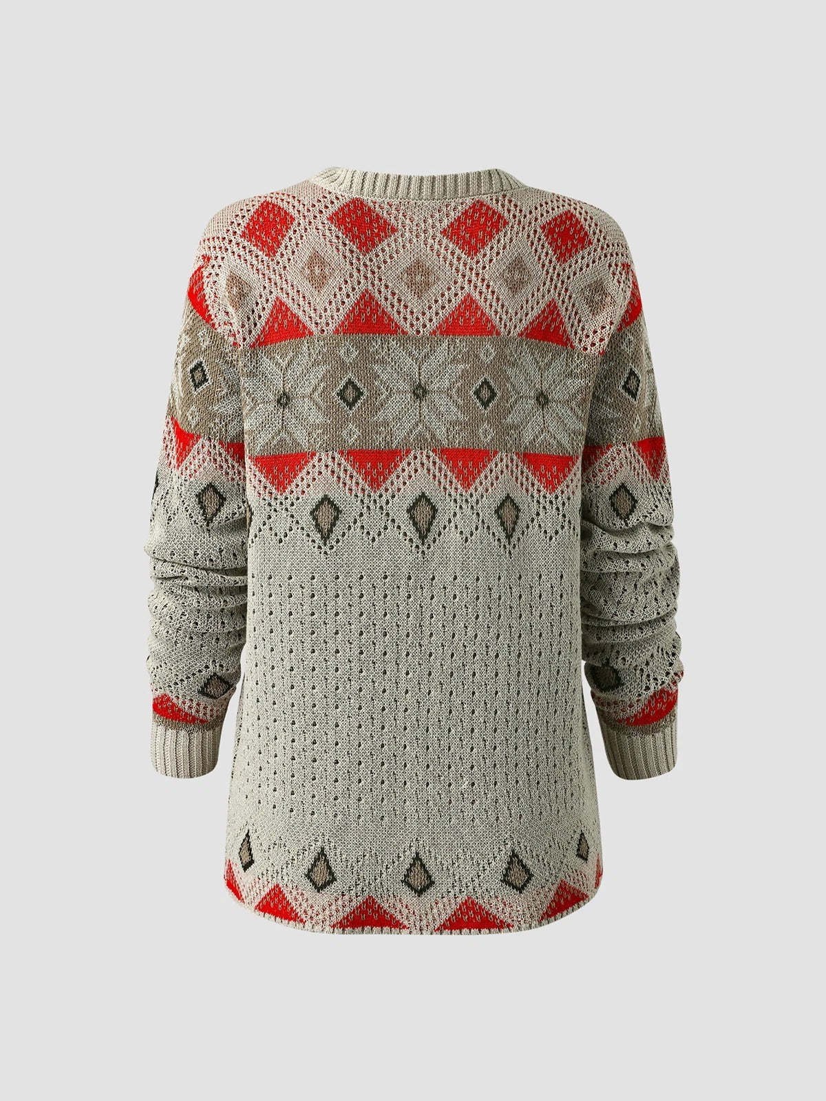 Damen Pullover mit geometrischem Rautenmuster und kontrastierenden Farben, warm