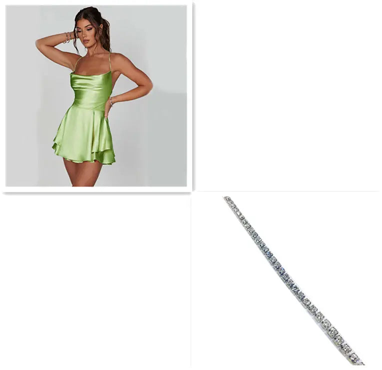 Sommer Neues Elegantes Schlankes Satin-Rückenloses Schnürungs-A-Linien-Kleid