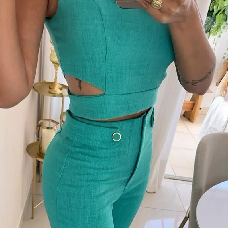Elegantes Damen-Zweiteiliges Set mit einfarbiger Hose
