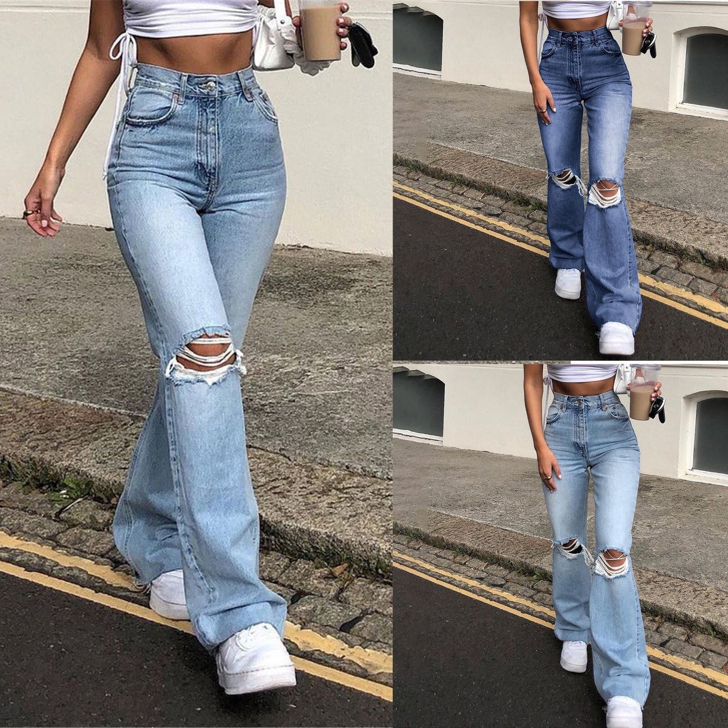 Knie Loch Flare Hose für Damen