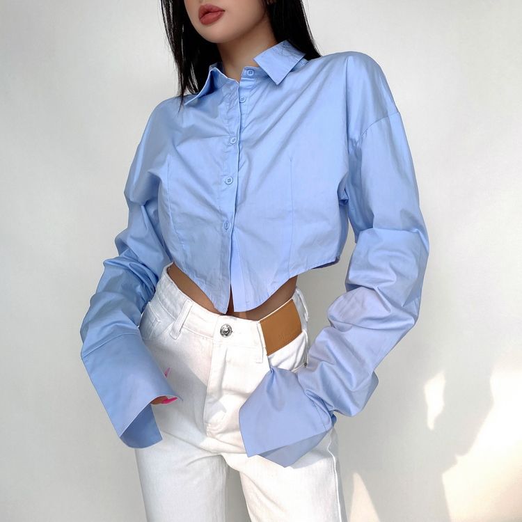 Kurzbluse für Damen mit modischem Design, Nischenkragen und langen Ärmeln