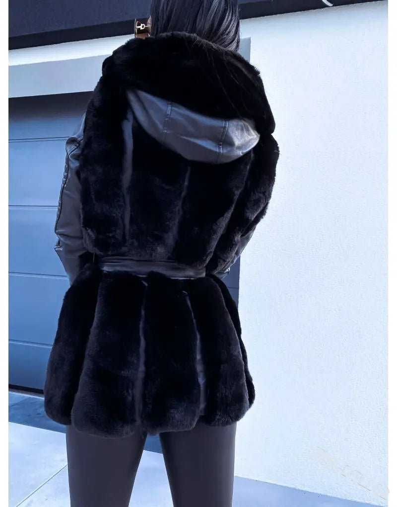 Neue Stil Pelz Gürtel Gürtel Mit Kapuze Zipper Jacke für Damen