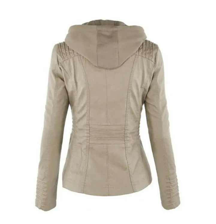 Abnehmbare Solide Lederjacke mit Revers