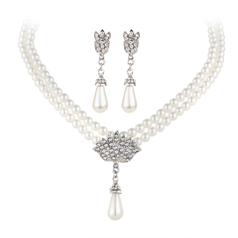Perlen-Kristall-Diamant Braut-Halskette & Ohrringe