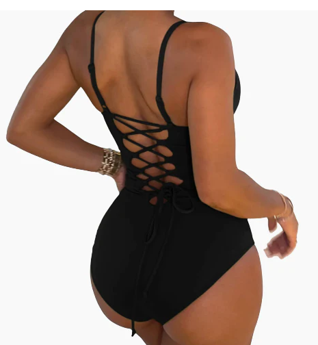 Sommer Bikini Rückenfreier locker sitzender Badeanzug mit großen Größen einfarbigem Design