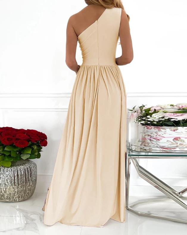 Elegantes Damen-Cocktail-Maxikleid mit Ein-Schulter-hohem geteiltem Ausschnitt