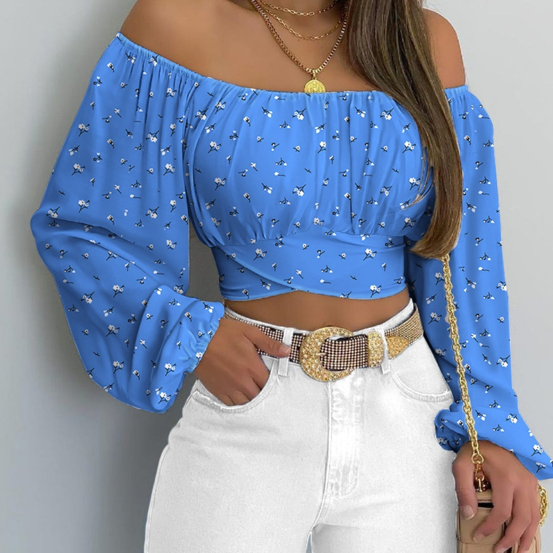 Neues Damen Schulterfreies Bedrucktes Top