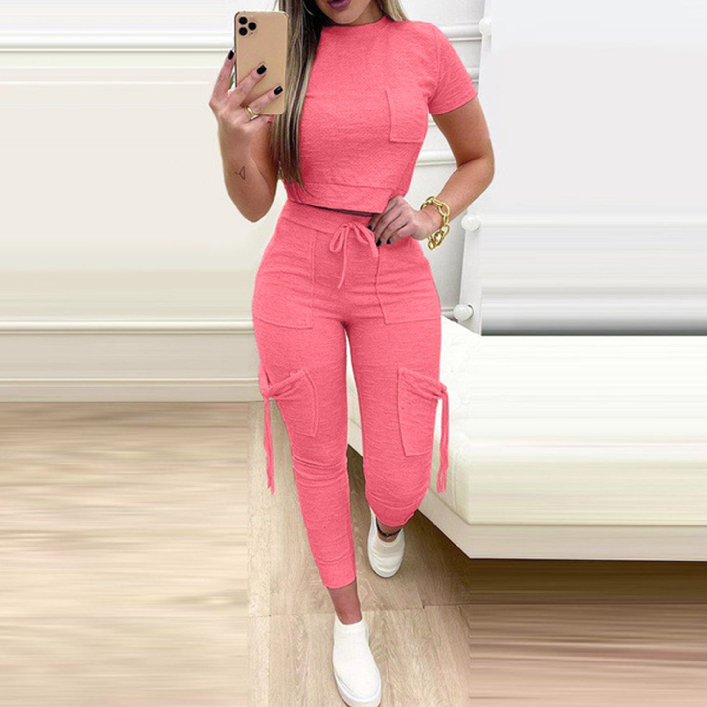 Damenmode Schmale Top Kordelzug Latzhose