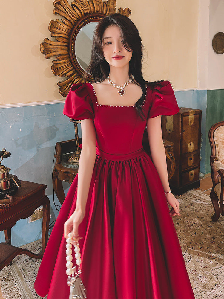 Winter Weinrotes Satin-Kleid