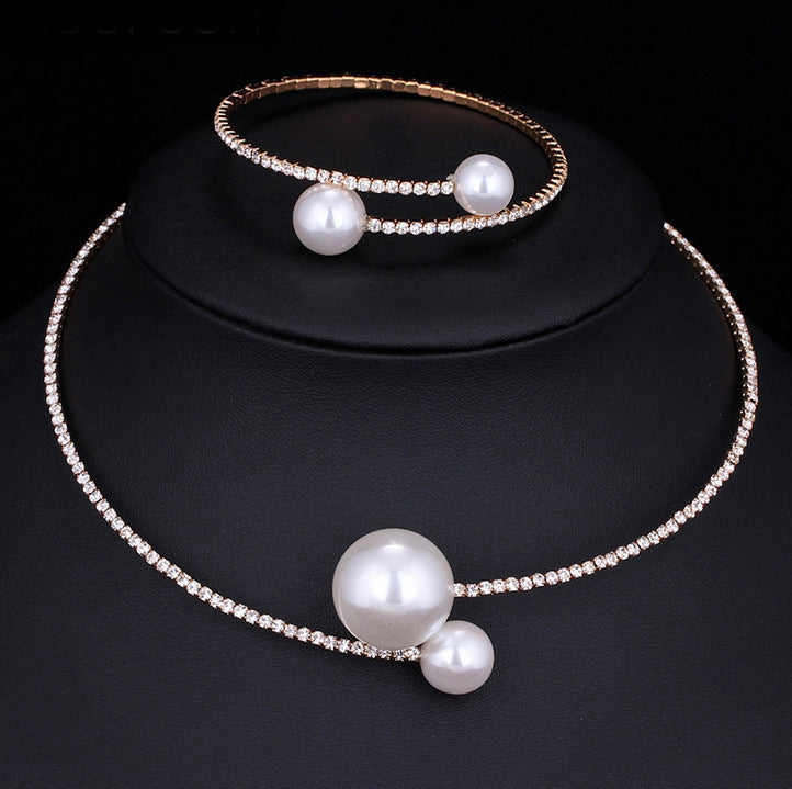 Braut-Hochzeitsset Kristall-Perlen-Diamant-Kragen