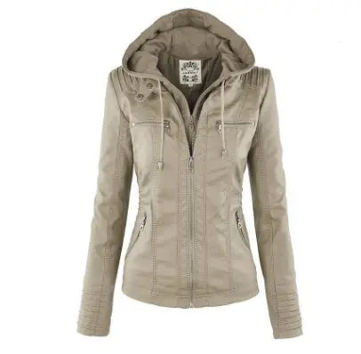Abnehmbare Solide Lederjacke mit Revers