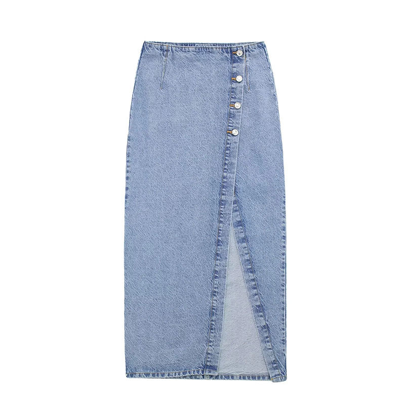 Hoch taillierter A-Linien-Schlitz-Denim-Rock für Damen