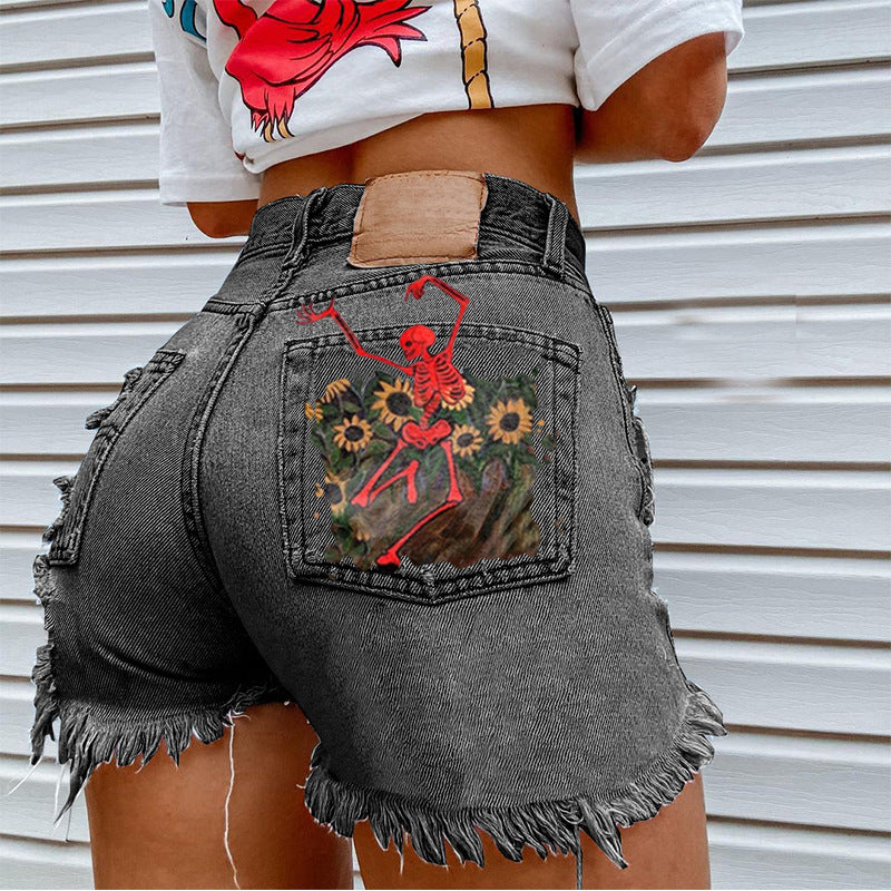 Damen Bedruckte Frühjahrs-Sommer-Denim-Shorts