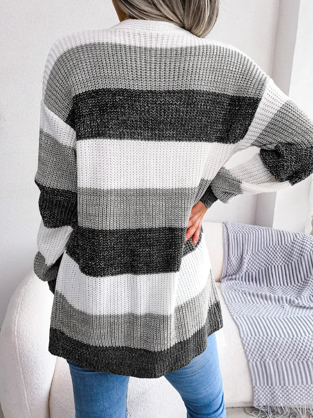 Damen Cardigan-Jacke mit Lässigen Laternenärmeln"