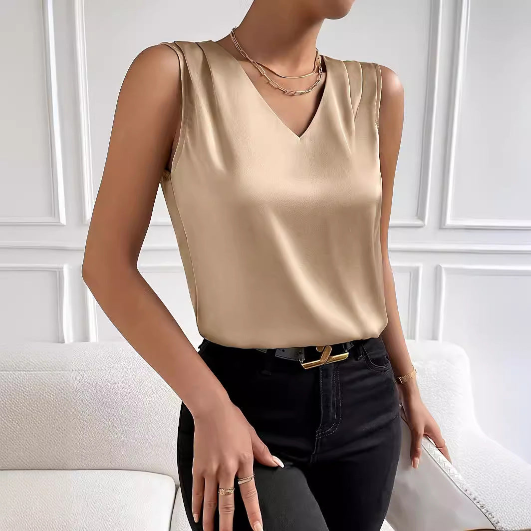 Damen Satin Temperament Pendler Weste Unterteilungsoberteil