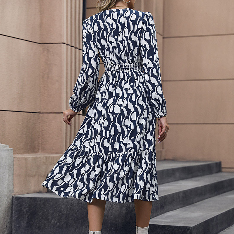 Elegantes Langarm-Kleid mit trendigem Muster für Damen