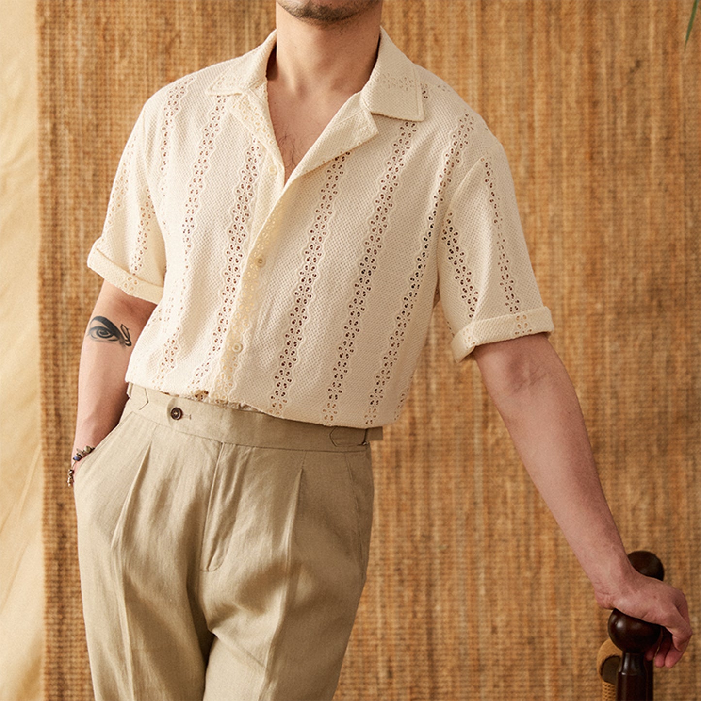 Sommerliches Cuban-Collar Kurzarm-Hemd