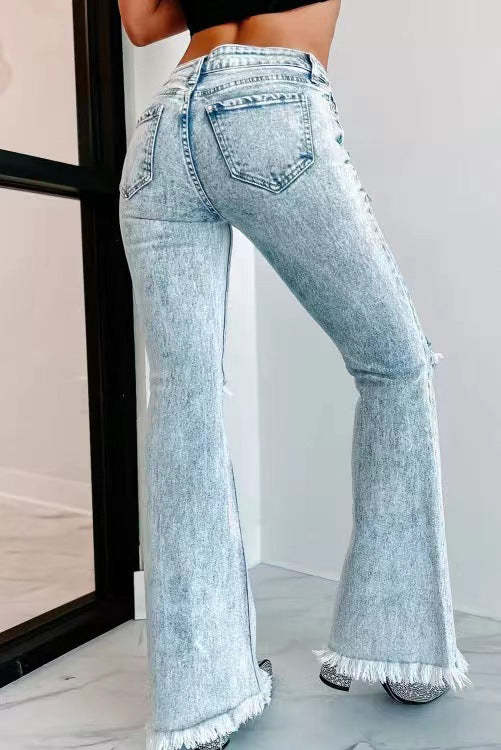 Damenmode Waschung High Waist Zerrissene Jeans