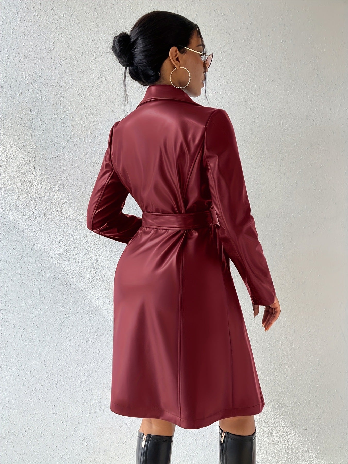Damen Langärmliger PU-Trenchcoat mit schlanker Passform