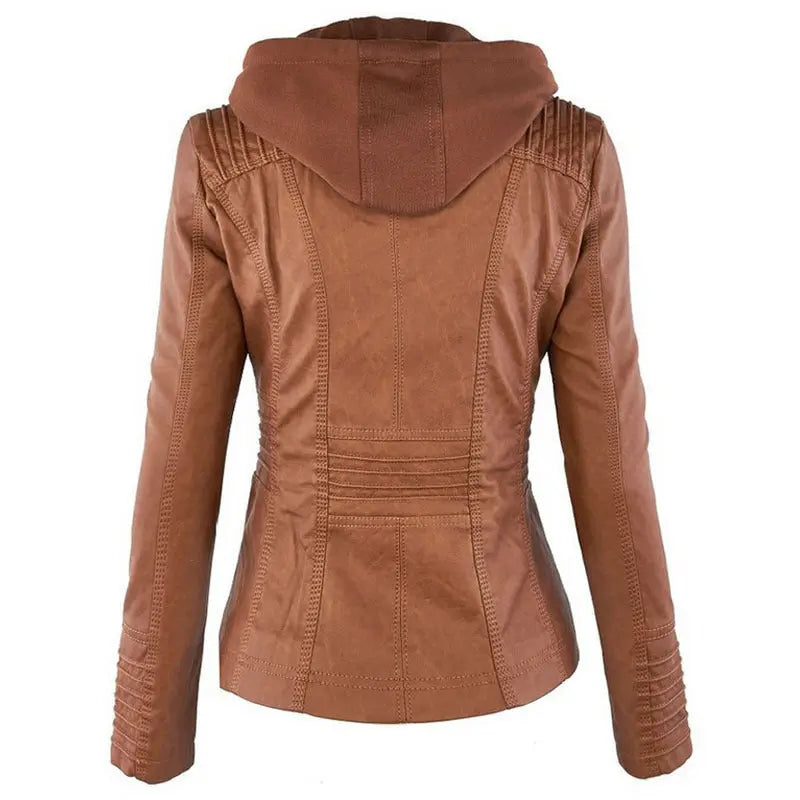 Abnehmbare Solide Lederjacke mit Revers