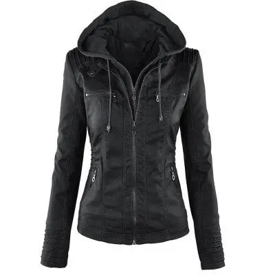 Abnehmbare Solide Lederjacke mit Revers