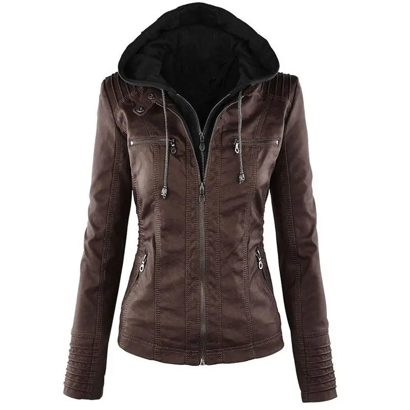 Abnehmbare Solide Lederjacke mit Revers