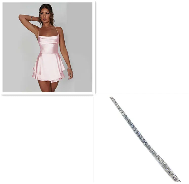 Sommer Neues Elegantes Schlankes Satin-Rückenloses Schnürungs-A-Linien-Kleid