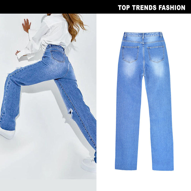 Damen-Hose mit geradem Bein aus Baumwoll-Denimstoff