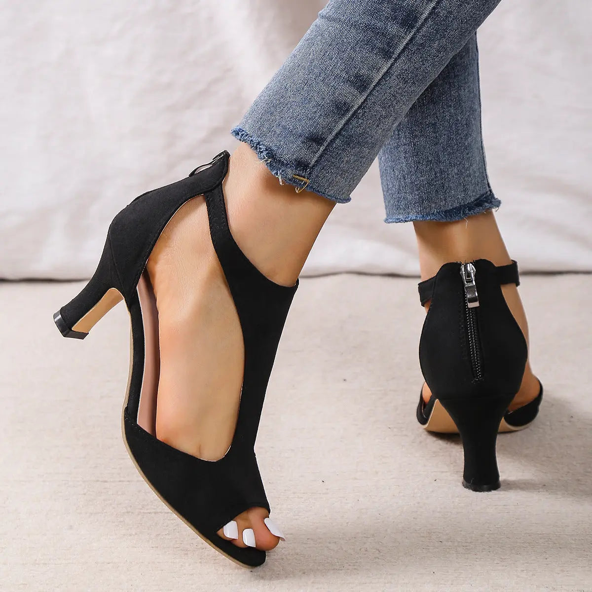 Hohe Absatz Peep Toe Sandalen Damen, mit Rückenreißverschluss, Sommer Outdoor Schuhe"