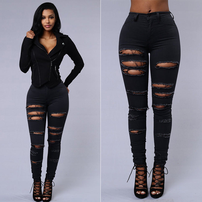 Ripped Skinny Damen Jeans - Hohe Taille, lässiger Bleistiftschnitt
