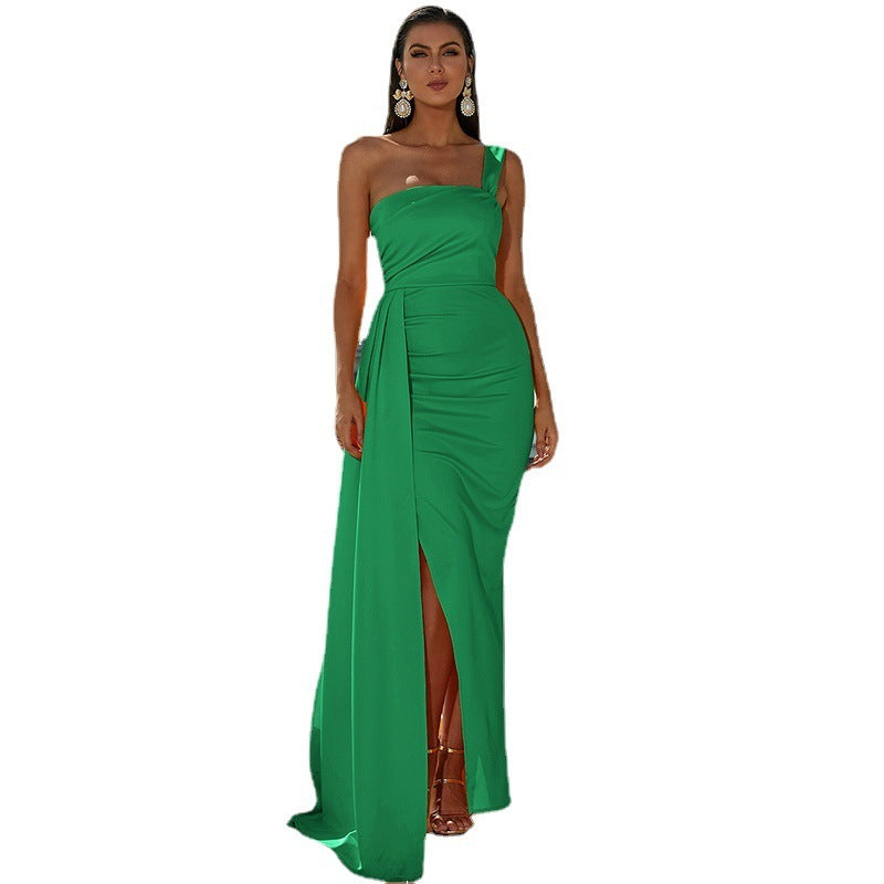 Ein-Schulter Schulterfrei Abschlussball Party Schlitz Abendkleid