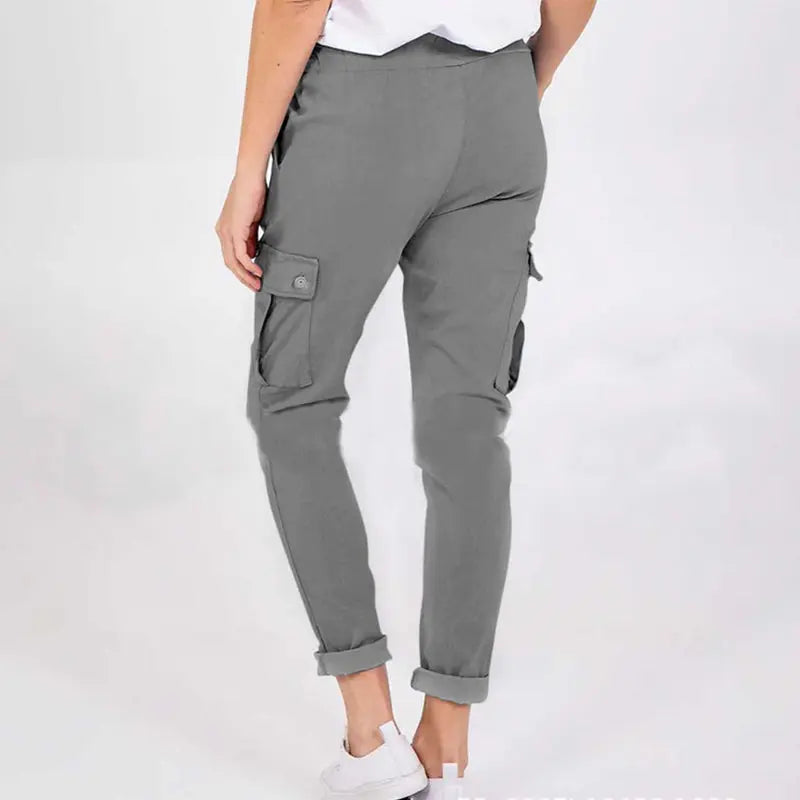 Lässige Cargo-Hose mit Taschen, einfarbig, mit Tunnelzug am Bund, Bleistifthose für Frauen