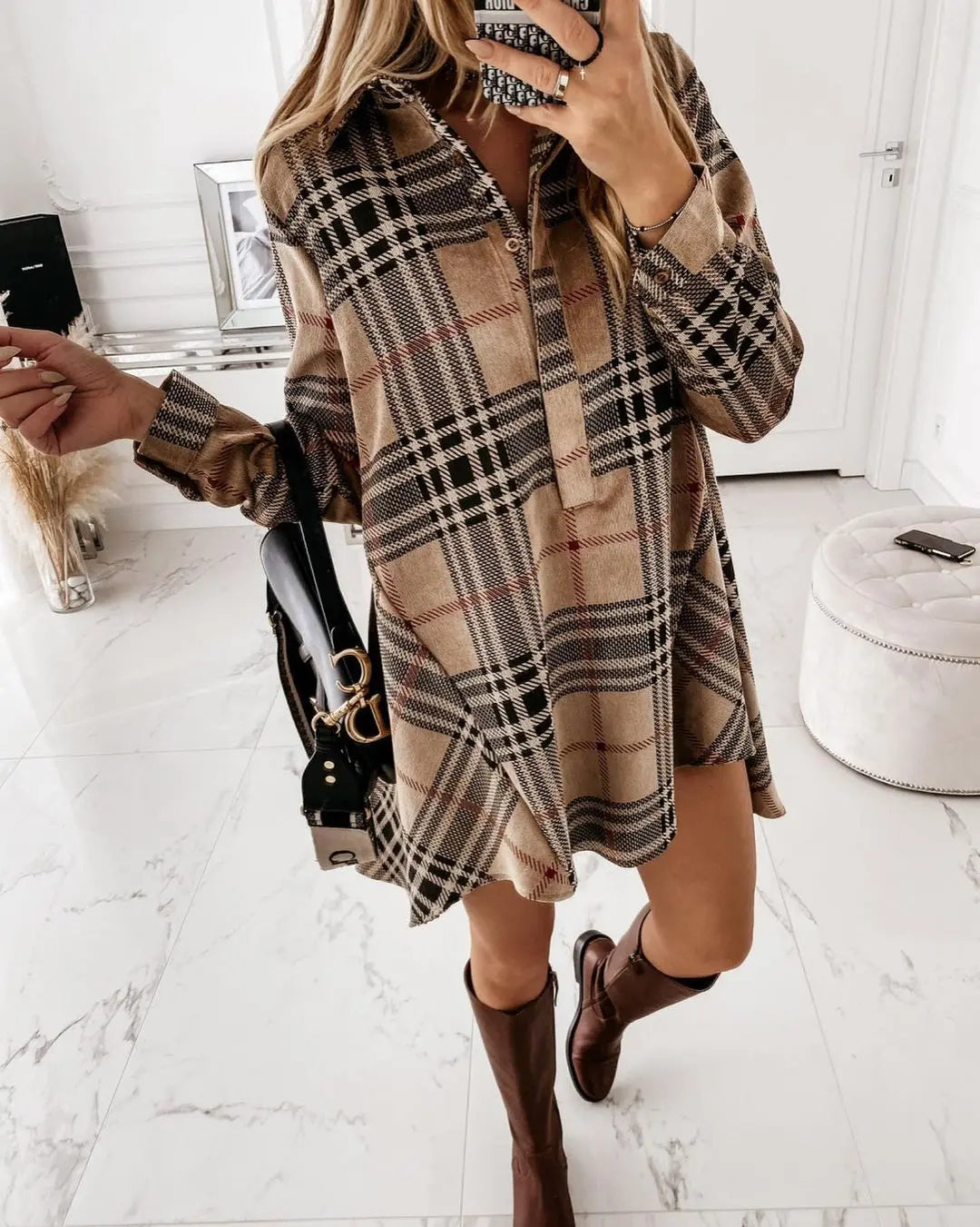 Damen Karo-Hemd-Kleid