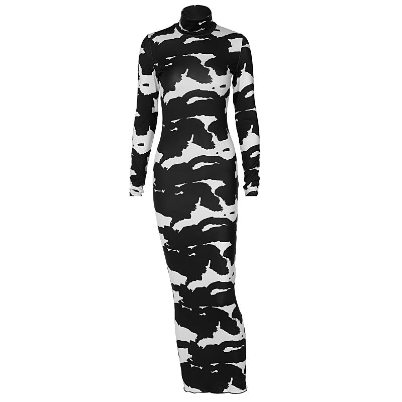 Blumendruck Rollkragenpullover Langarm Schlankheitskleid