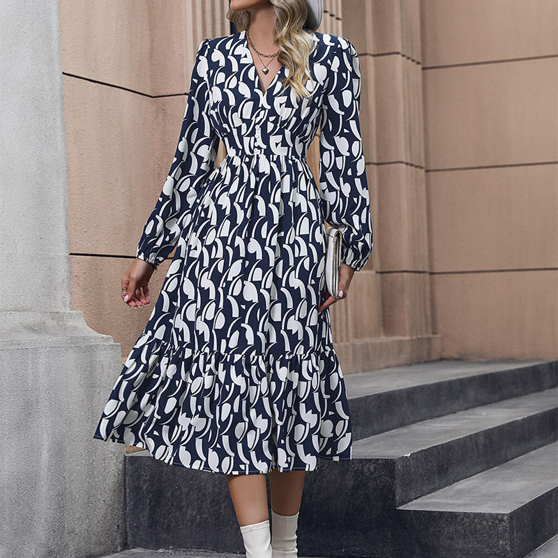 Elegantes Langarm-Kleid mit trendigem Muster für Damen