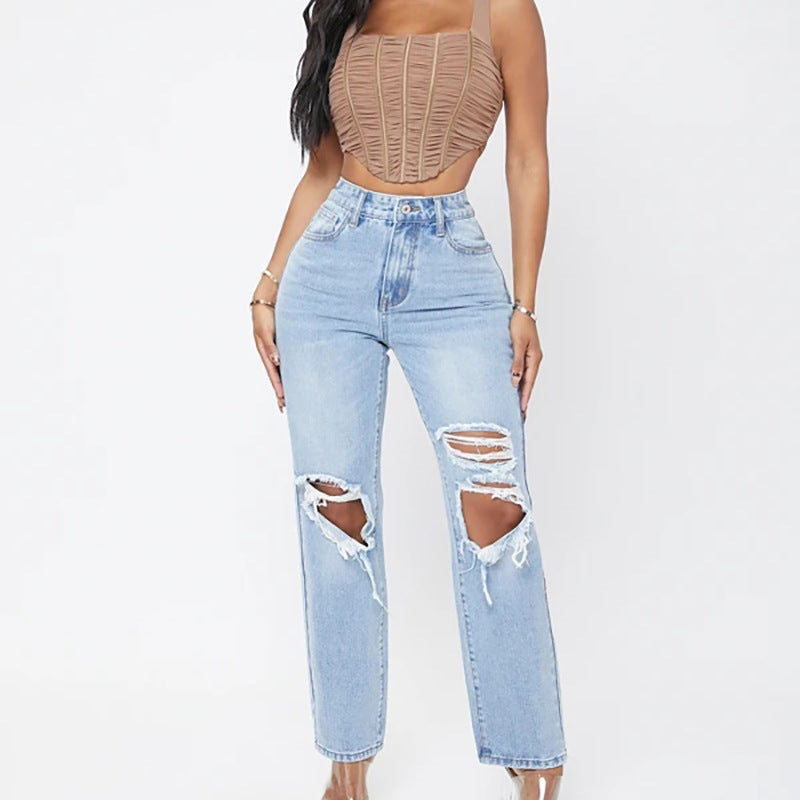 Modische Damenjeans mit hoher Taille und Waschung