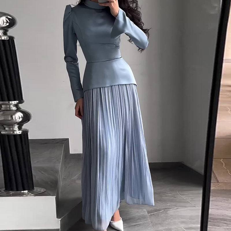 Damen Kleid mit Patchwork-Design und Rundhalsausschnitt