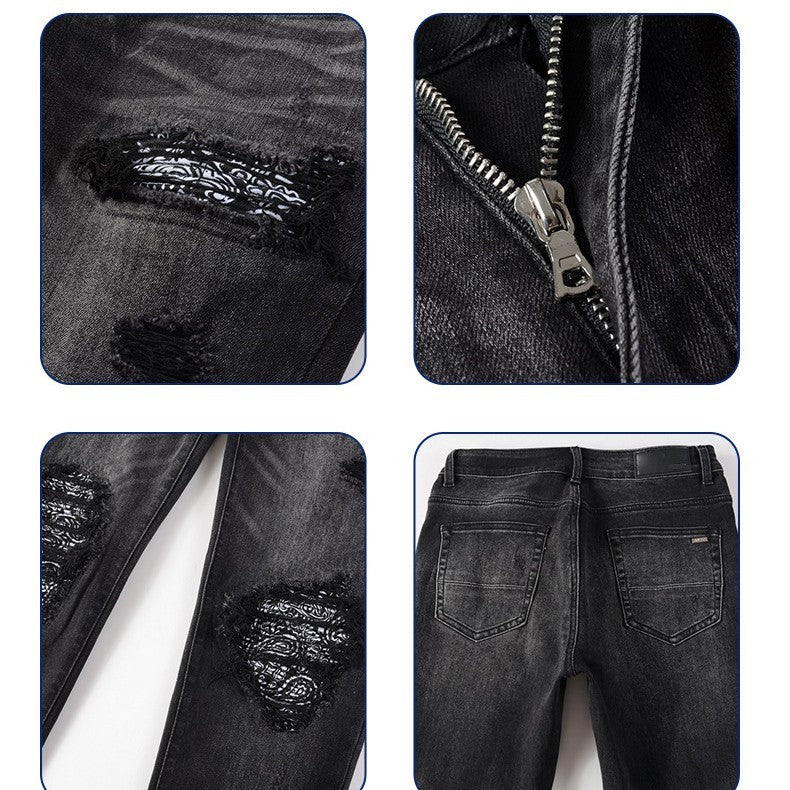 Herren Falten-Cashewblumen-Jeans