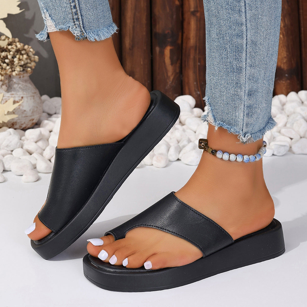 Damen Sommer-Clip-Sandalen mit dicker Sohle