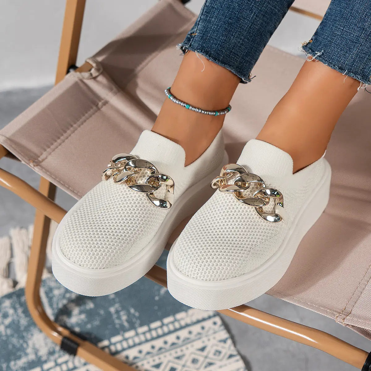 Ketten-Flachschuhe für Damen - Atmungsaktive Mesh-Schuhe