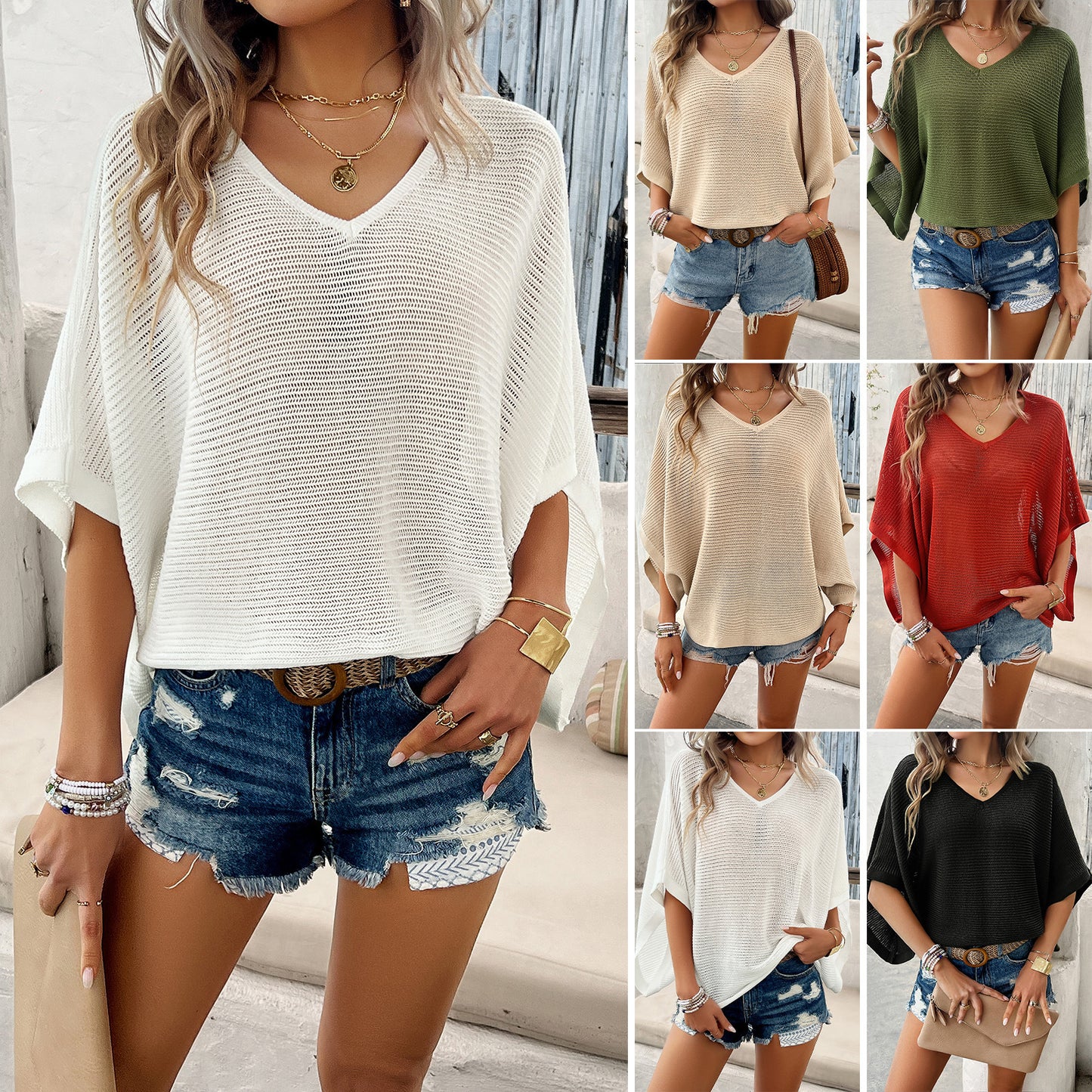 Sommertop mit V-Ausschnitt und hohlem Design