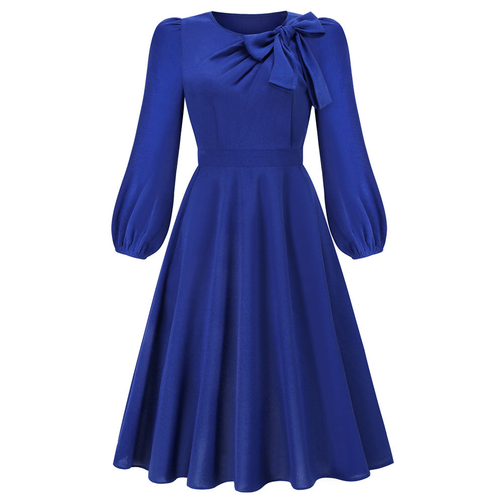 Herbst- und Winterkleid mit langen Ärmeln, Rundhalsausschnitt und Schleife
