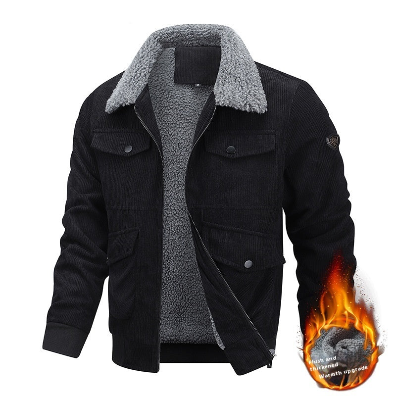Warme Winter-Fleece-Jacke mit Revers und Taschen für Herren