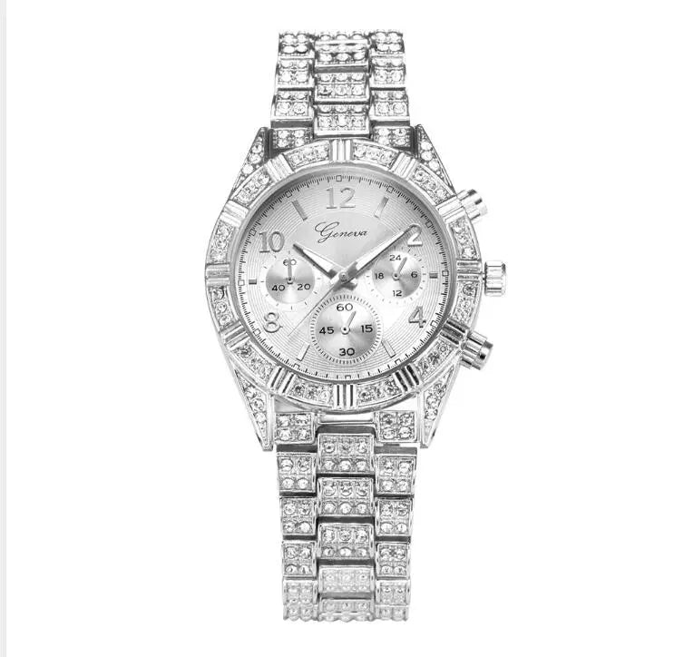 Damen Quarz Armbanduhr aus Edelstahl mit Kristallen - Stilvolle Luxusuhr