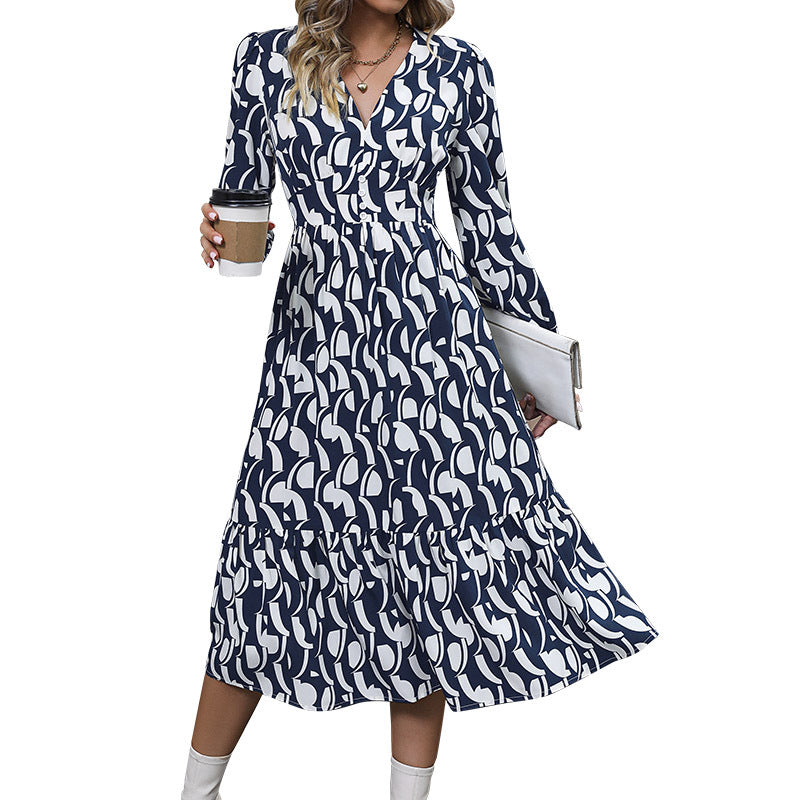 Elegantes Langarm-Kleid mit trendigem Muster für Damen