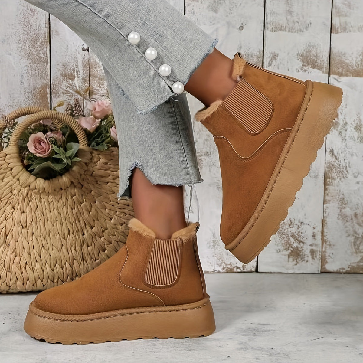 Damen Mode Flache Dicke Baumwoll Schneestiefel